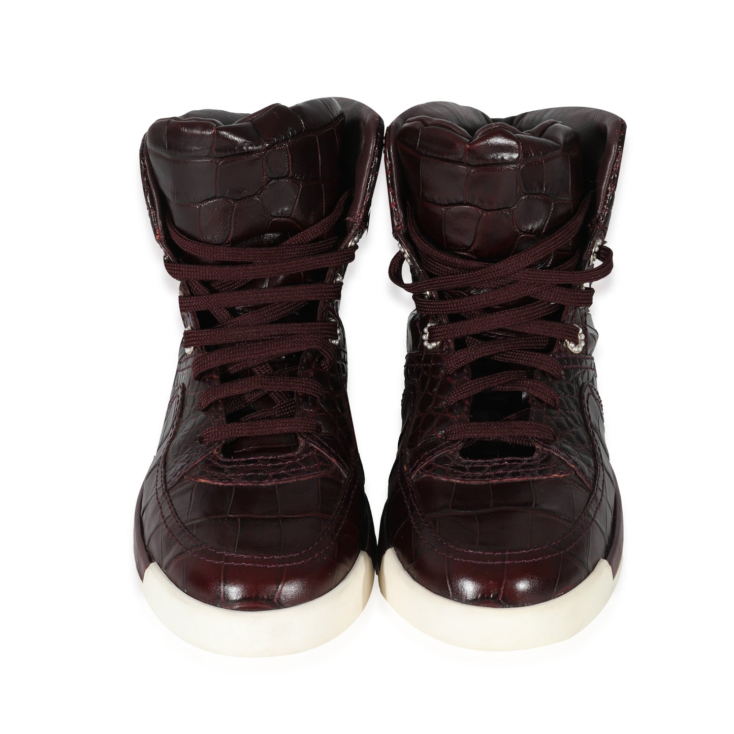 19A Burgundy Croc Embossed High Top Sneakers