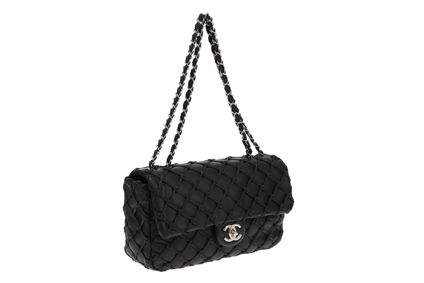 Chanel Black Lambskin Jumbo Canebiers Net Flap 2011