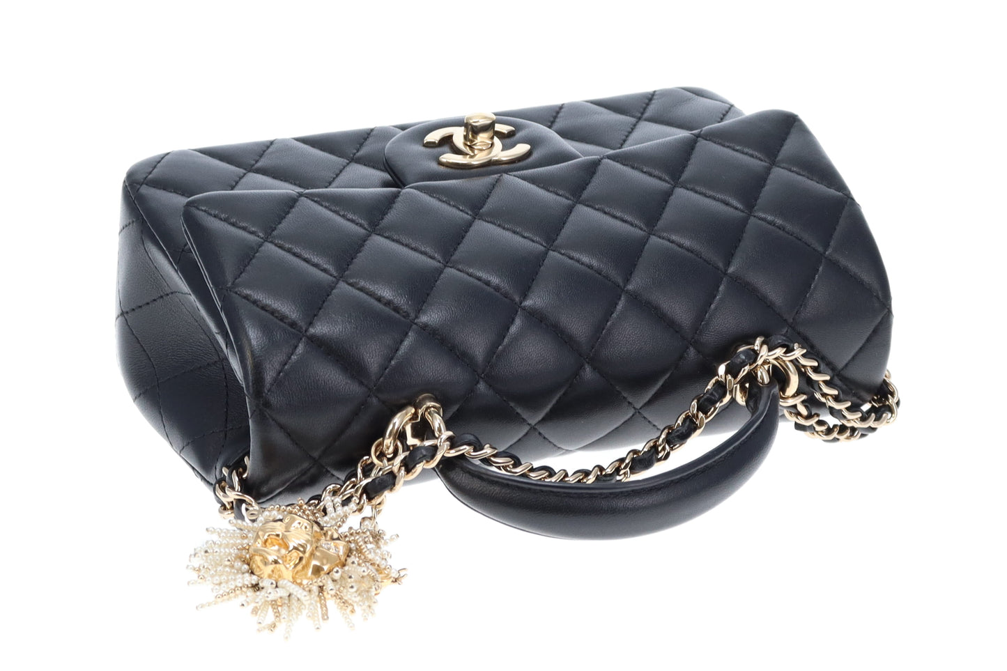 Chanel Top Handle Mini Black Lambskin With Lion Head Charm