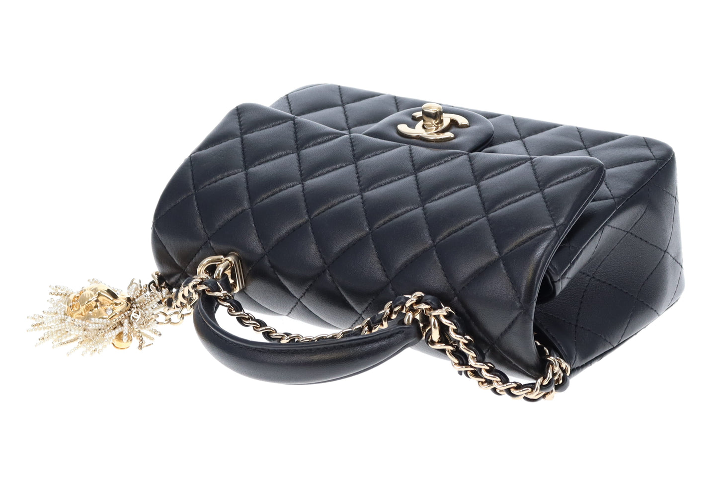 Chanel Top Handle Mini Black Lambskin With Lion Head Charm