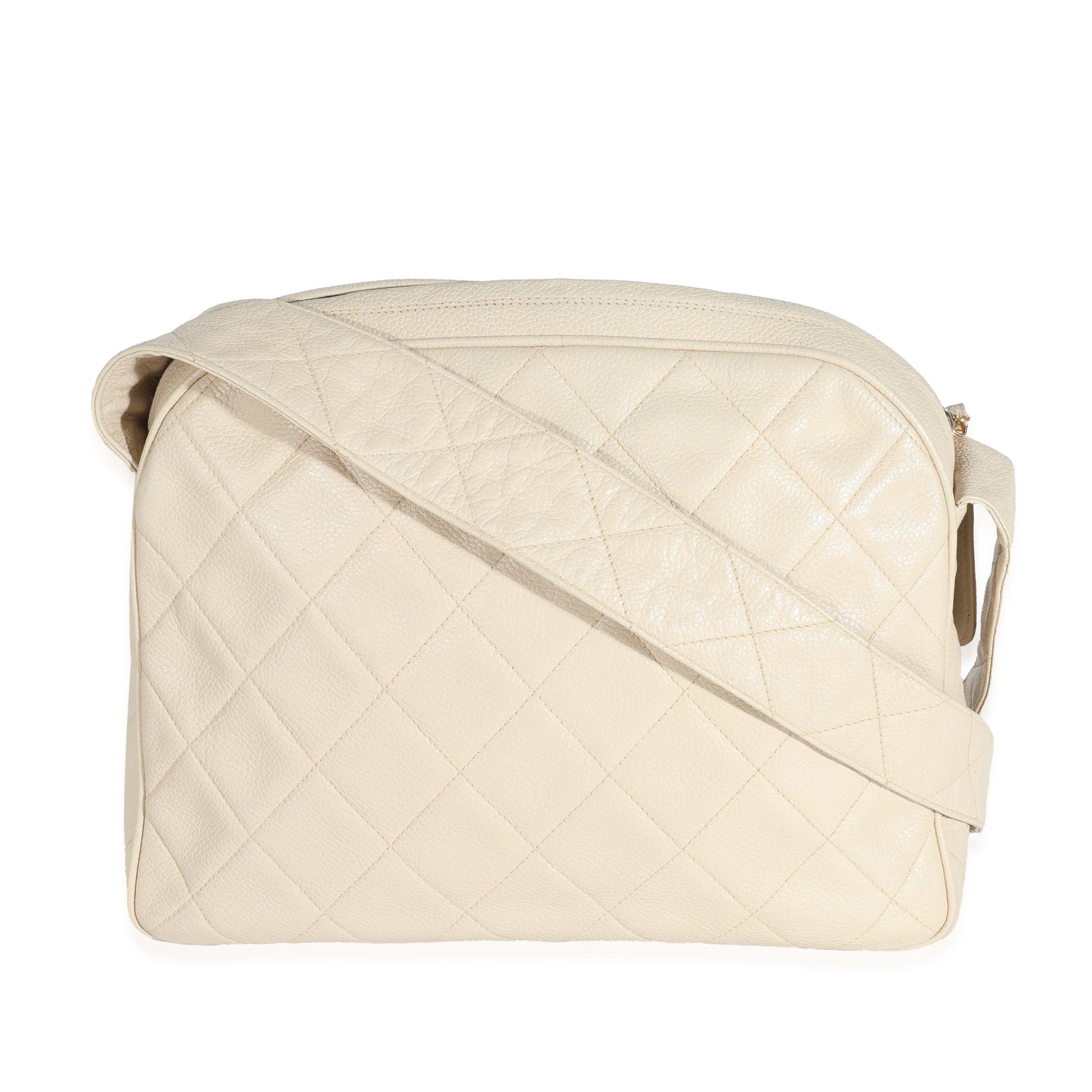 Vintage Beige Quilted Caviar Messenger Bag