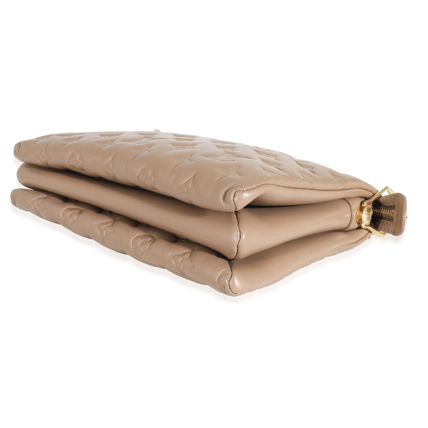 Taupe Monogram Embossed Puffy Lambskin Coussin PM