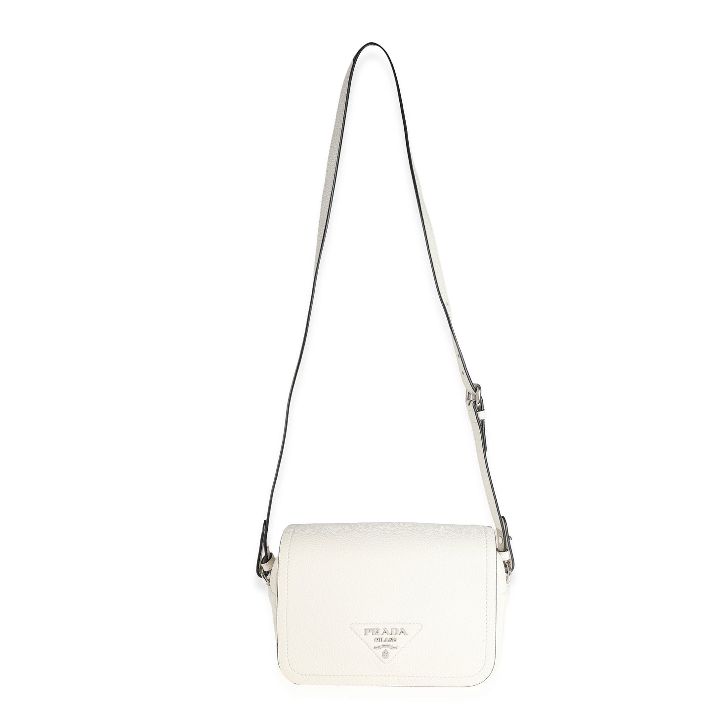 White Vitello Daino Logo Crossbody Flap Bag