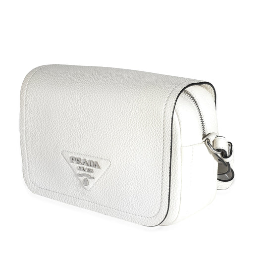 White Vitello Daino Logo Crossbody Flap Bag