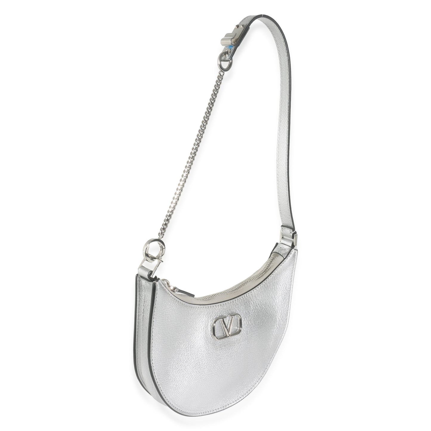 Silver Grained Calfskin Vlogo Mini Hobo