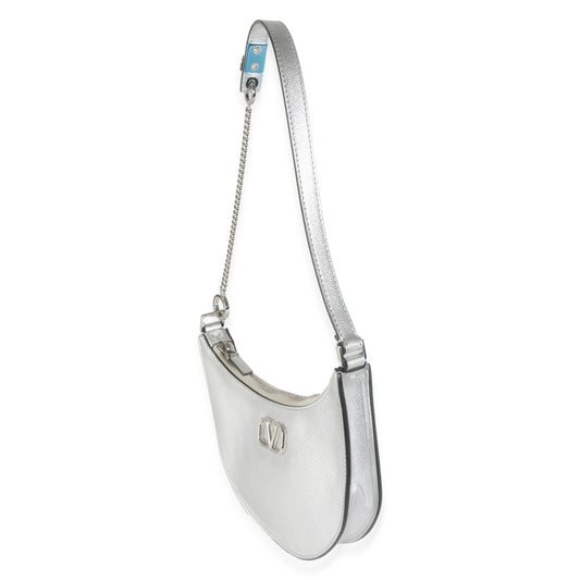 Silver Grained Calfskin Vlogo Mini Hobo