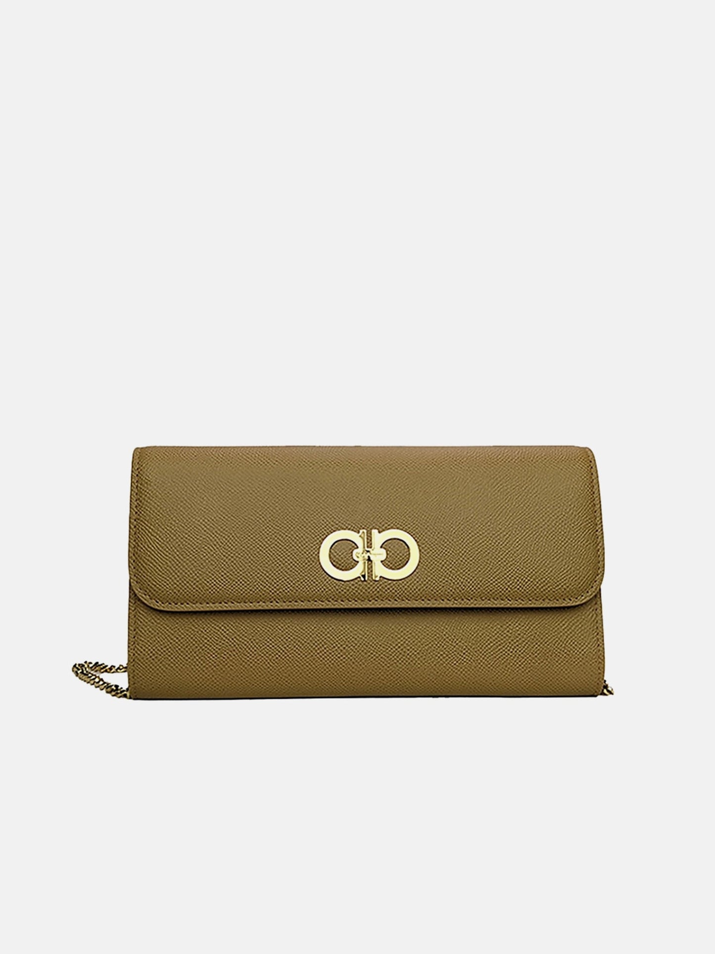 Salvatore Ferragamo Grained Calf Chain Crossbody Clutch Bag - Camel