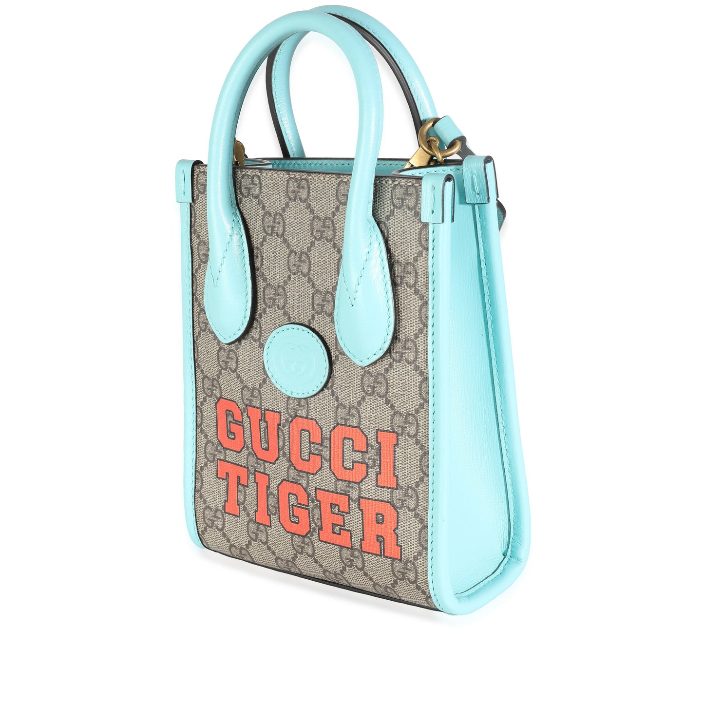 Blue Leather GG Supreme Canvas Tiger Mini Tote