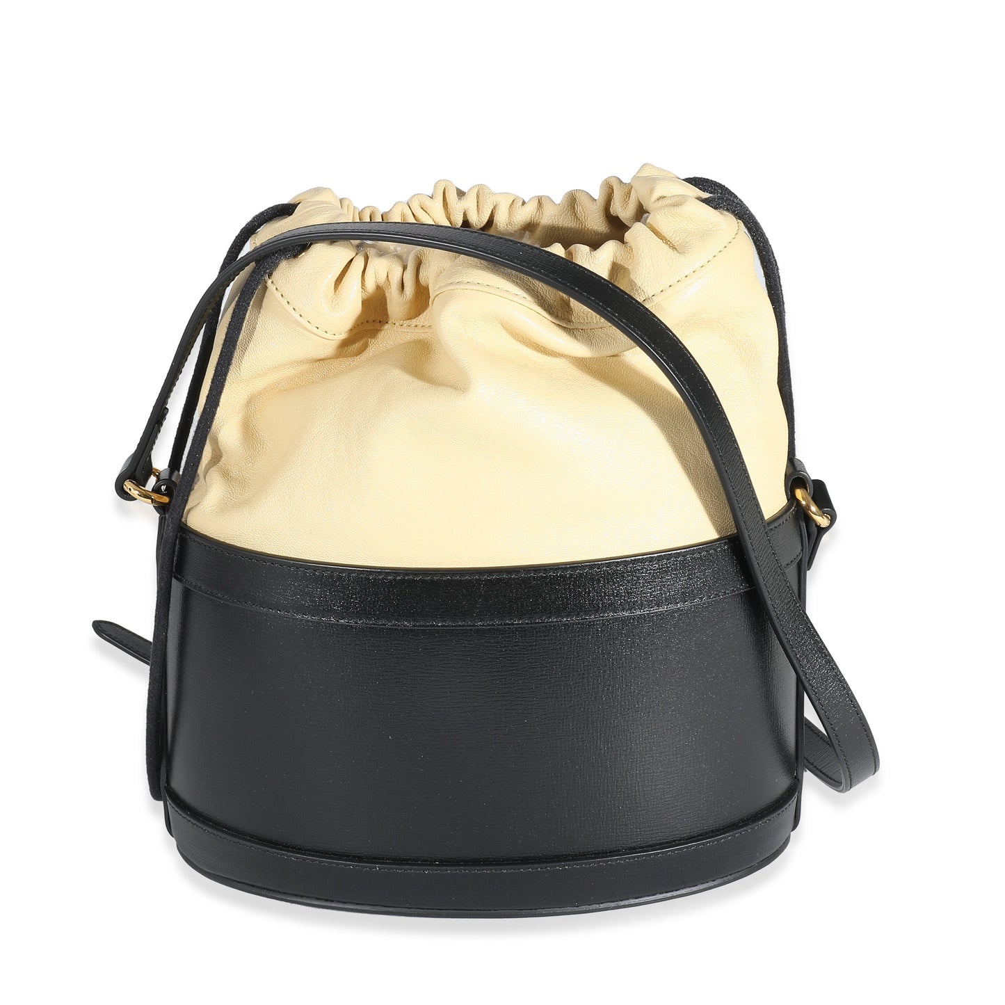 Black Beige Calfskin Horsebit 1955 Drawstring Bucket Bag