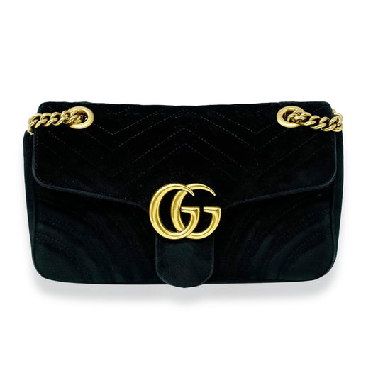 Black Matelassé Velvet Small Marmont Shoulder Bag