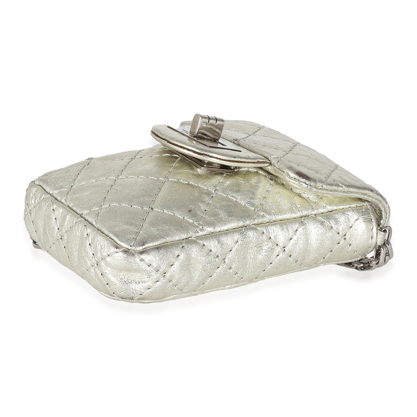 Silver Metallic Aged Calfskin Quilted 2.55 Reissue Phone Case