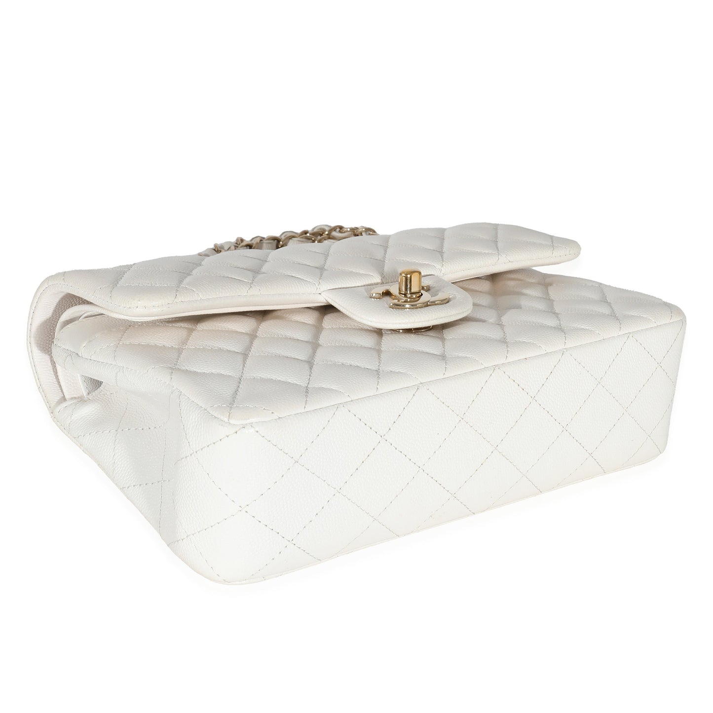 White Quilted Caviar Small Classic Double Flap Bag