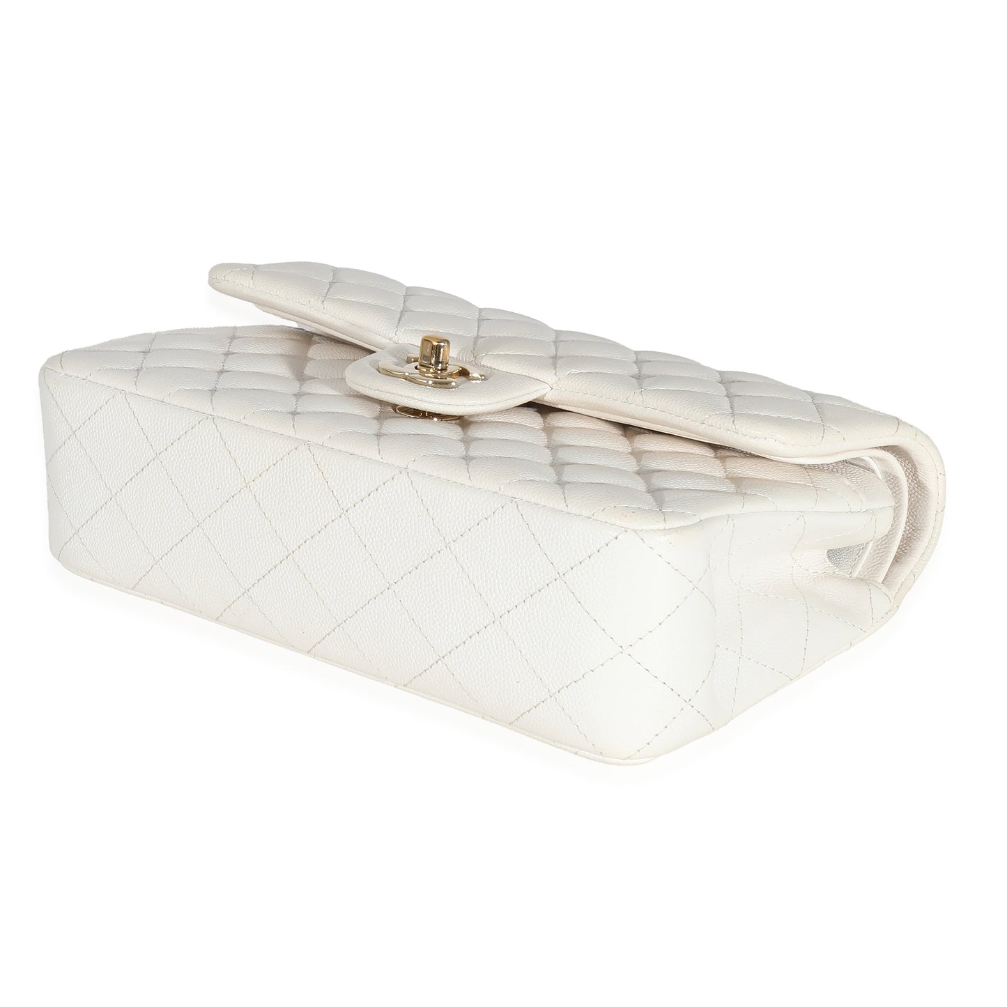 White Quilted Caviar Small Classic Double Flap Bag