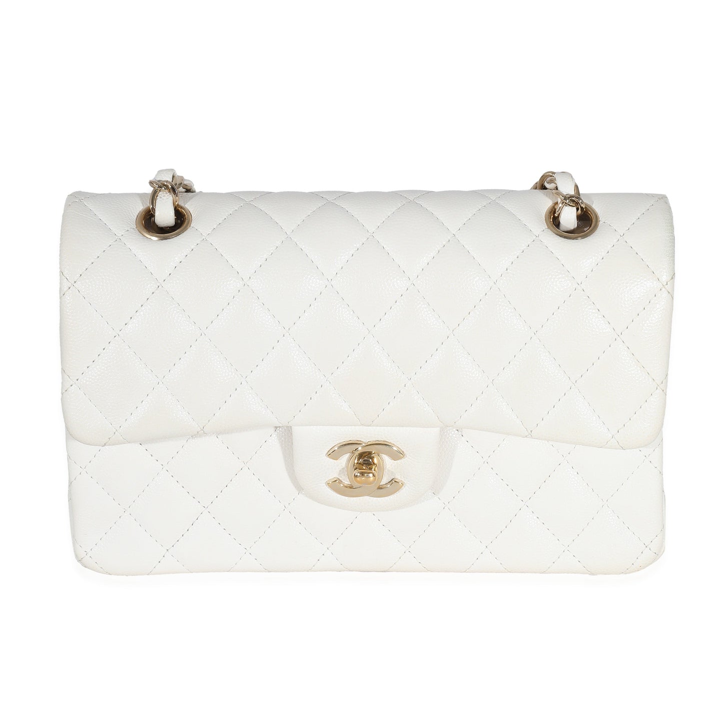 White Quilted Caviar Small Classic Double Flap Bag