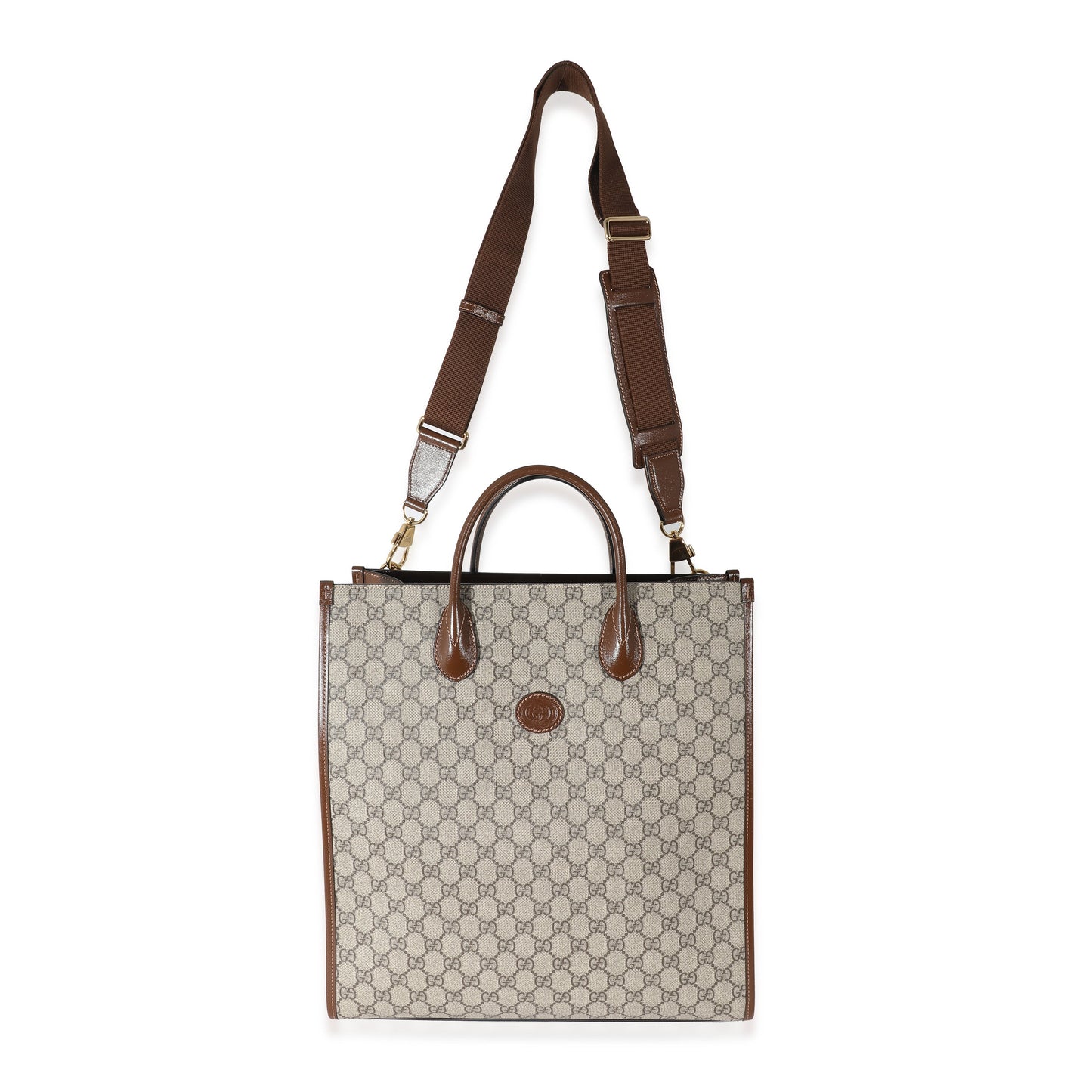 Beige GG Supreme Canvas Brown Leather Medium Interlocking G Tote