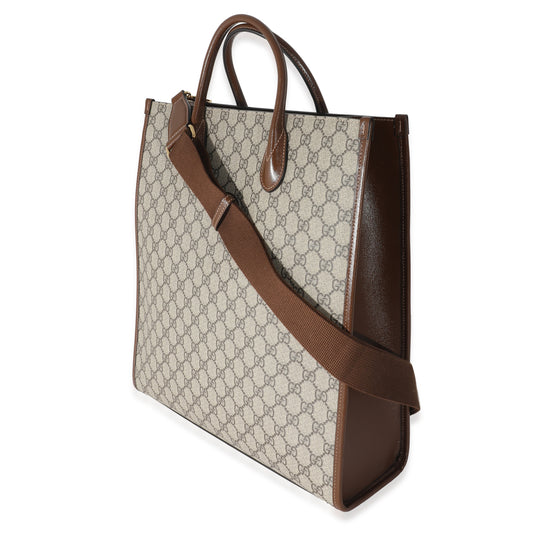 Beige GG Supreme Canvas Brown Leather Medium Interlocking G Tote