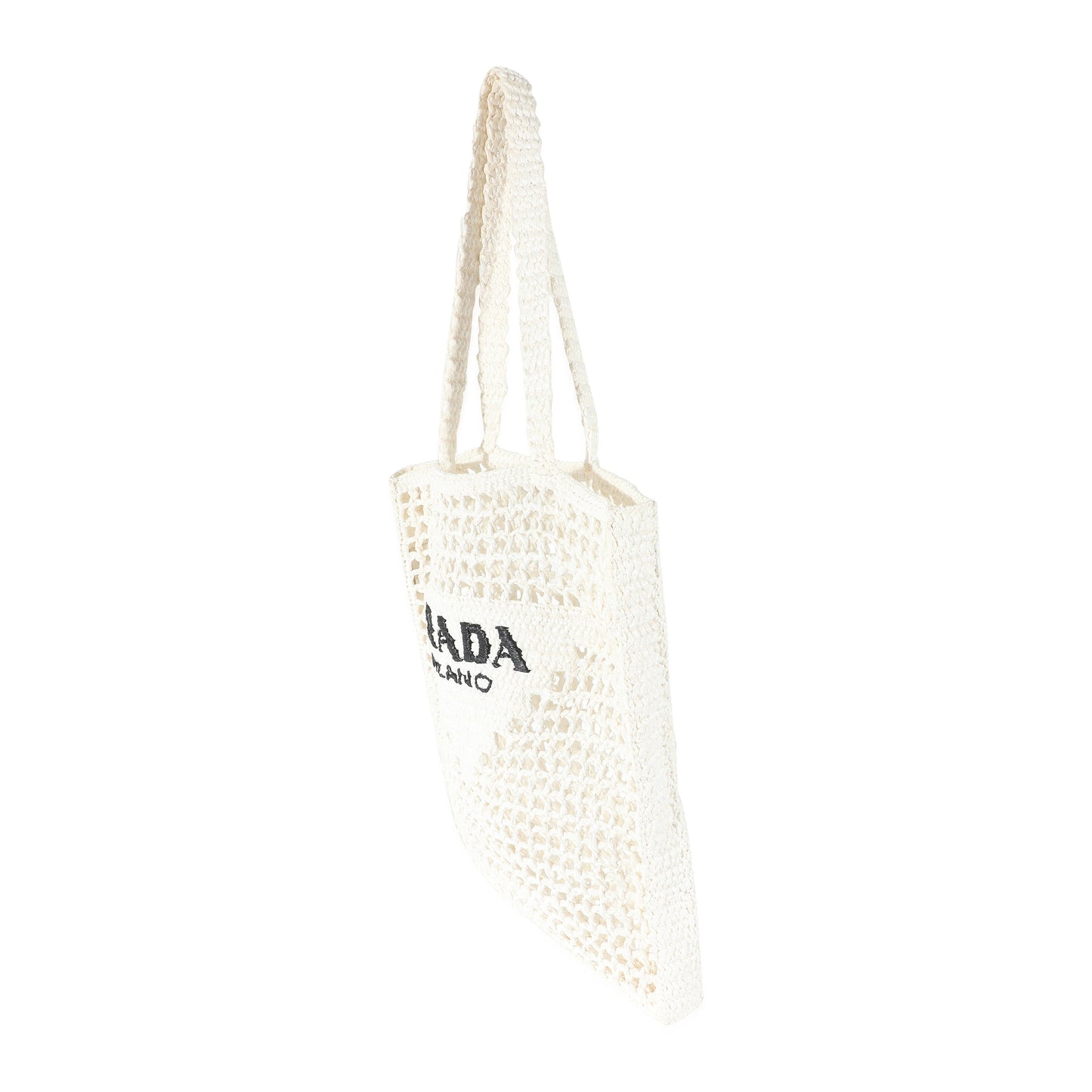 White Raffia Crochet Triangle Logo Tote