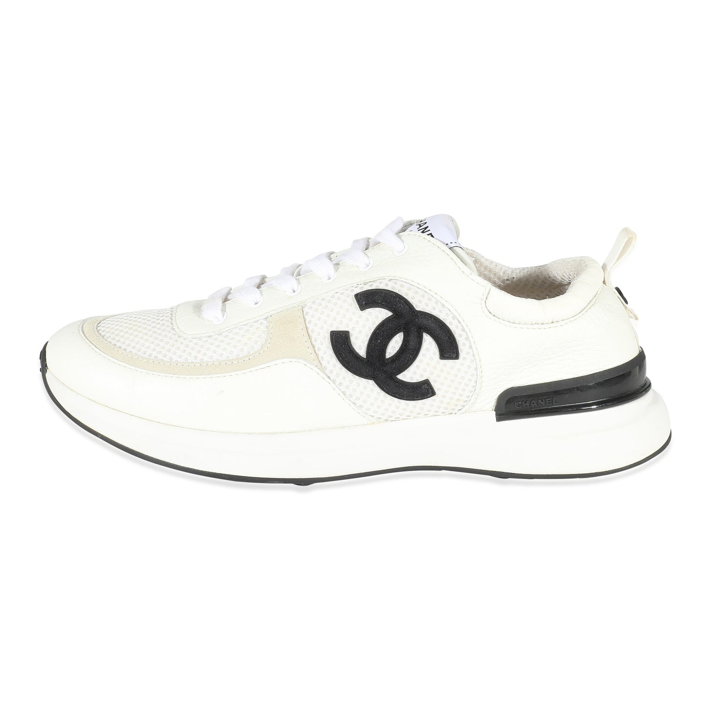 White Mesh and Leather CC Logo Trainer 42