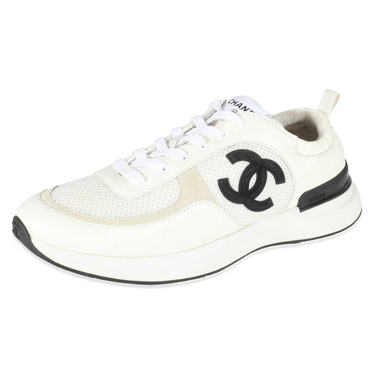 White Mesh and Leather CC Logo Trainer 42