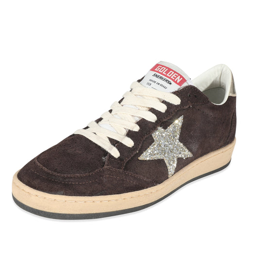 Silver Glitter Star Brown Suede Ballstar 36