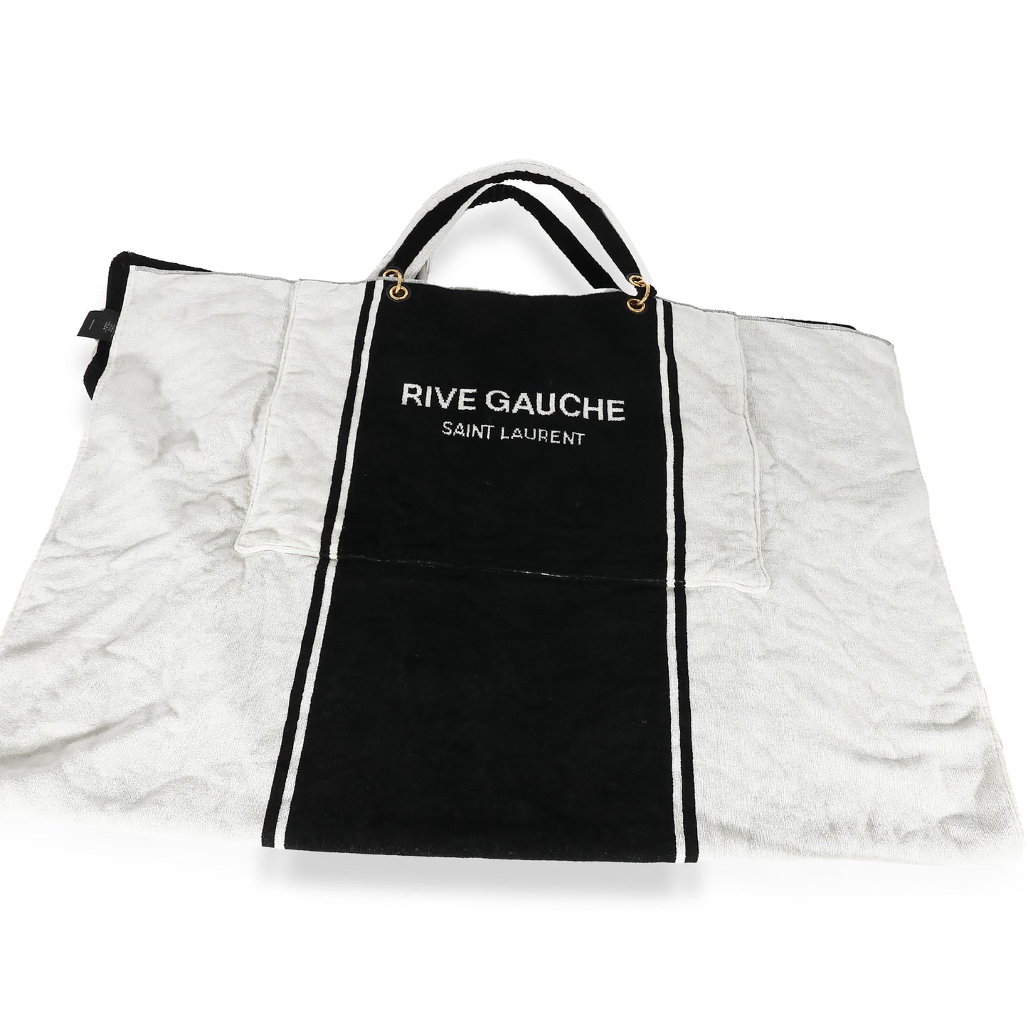 Rive Gauche Black White Terry Cloth Beach Towel Tote