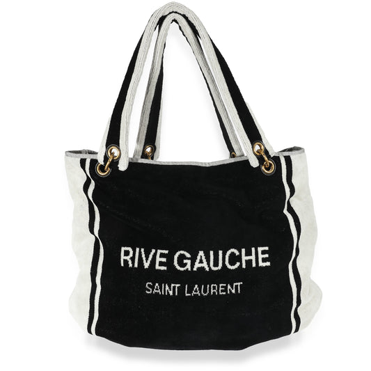 Rive Gauche Black White Terry Cloth Beach Towel Tote