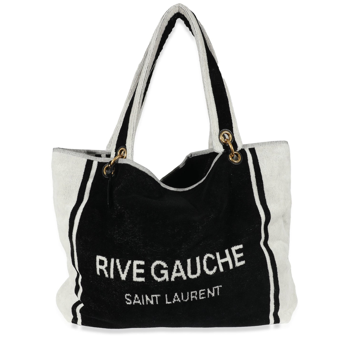 Rive Gauche Black White Terry Cloth Beach Towel Tote