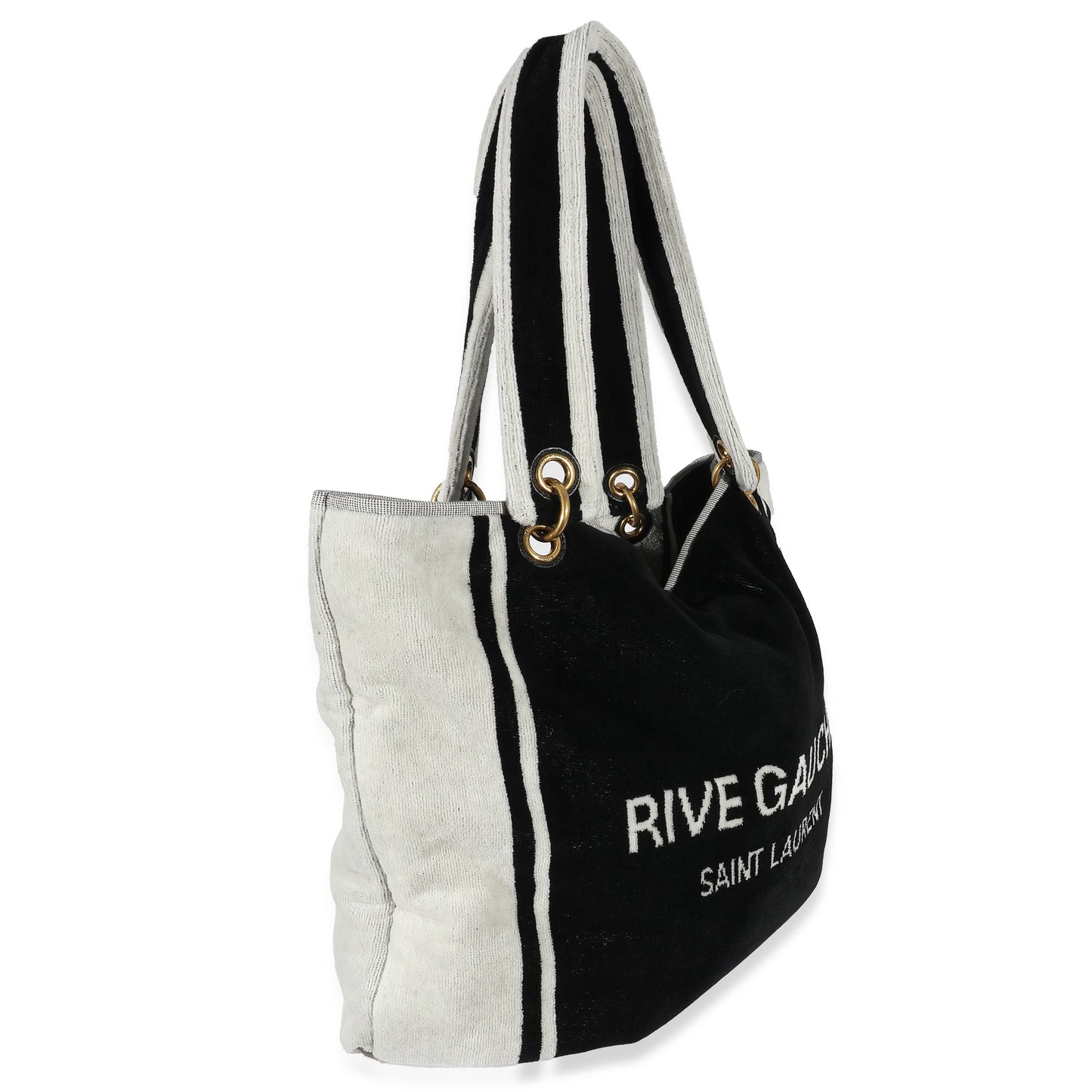 Rive Gauche Black White Terry Cloth Beach Towel Tote