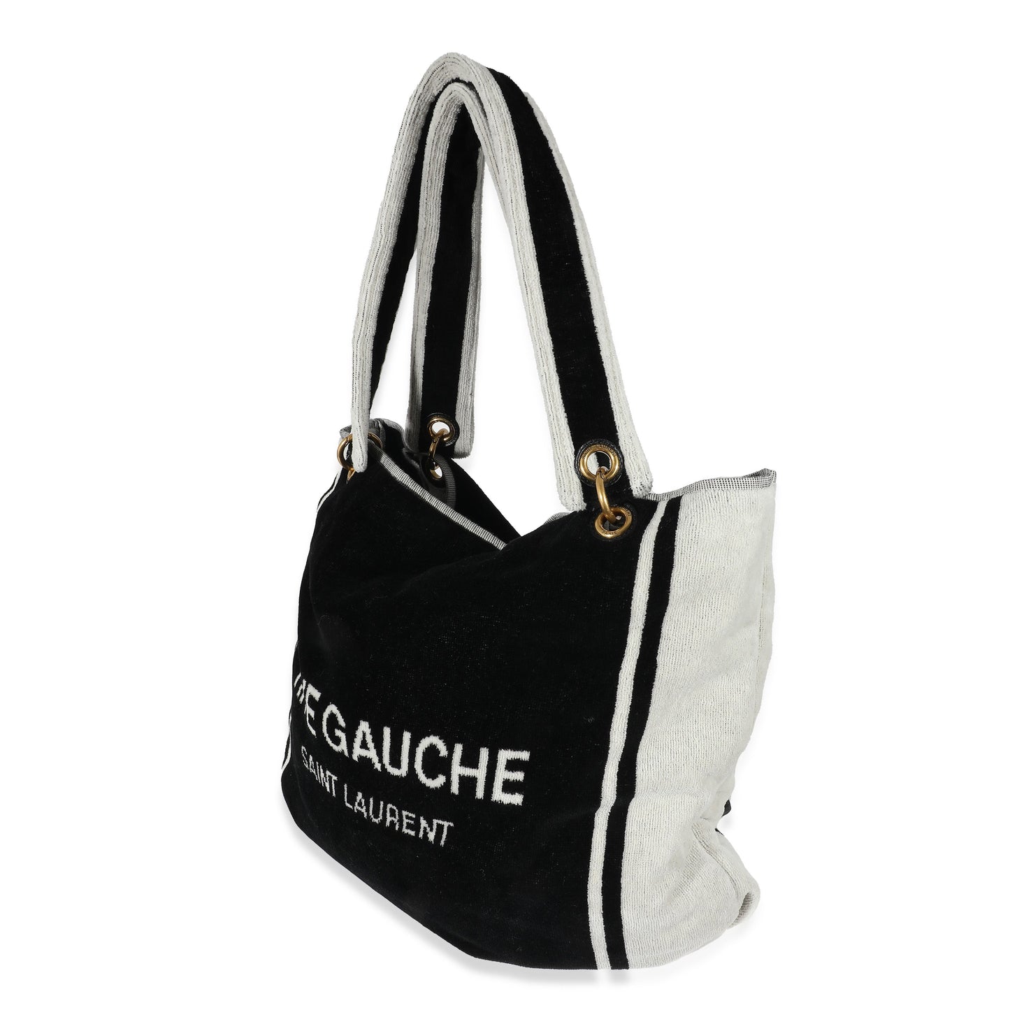 Rive Gauche Black White Terry Cloth Beach Towel Tote