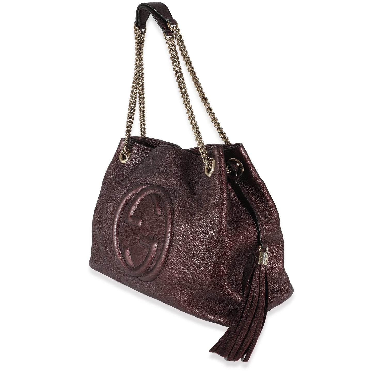 Metallic Purple Pebbled Calfskin Soho Chain Tote