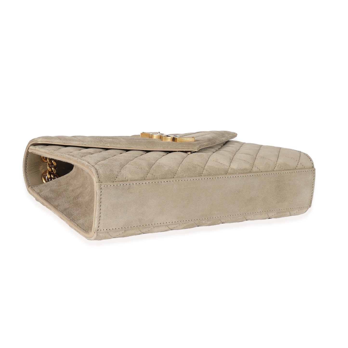 Beige Suede Mixed Matelasse Triquilt Medium Monogram Envelope Satc