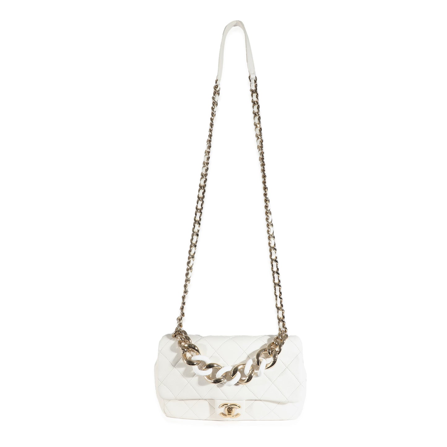 White Quilted Lambskin Elegant Chain Flap Bag