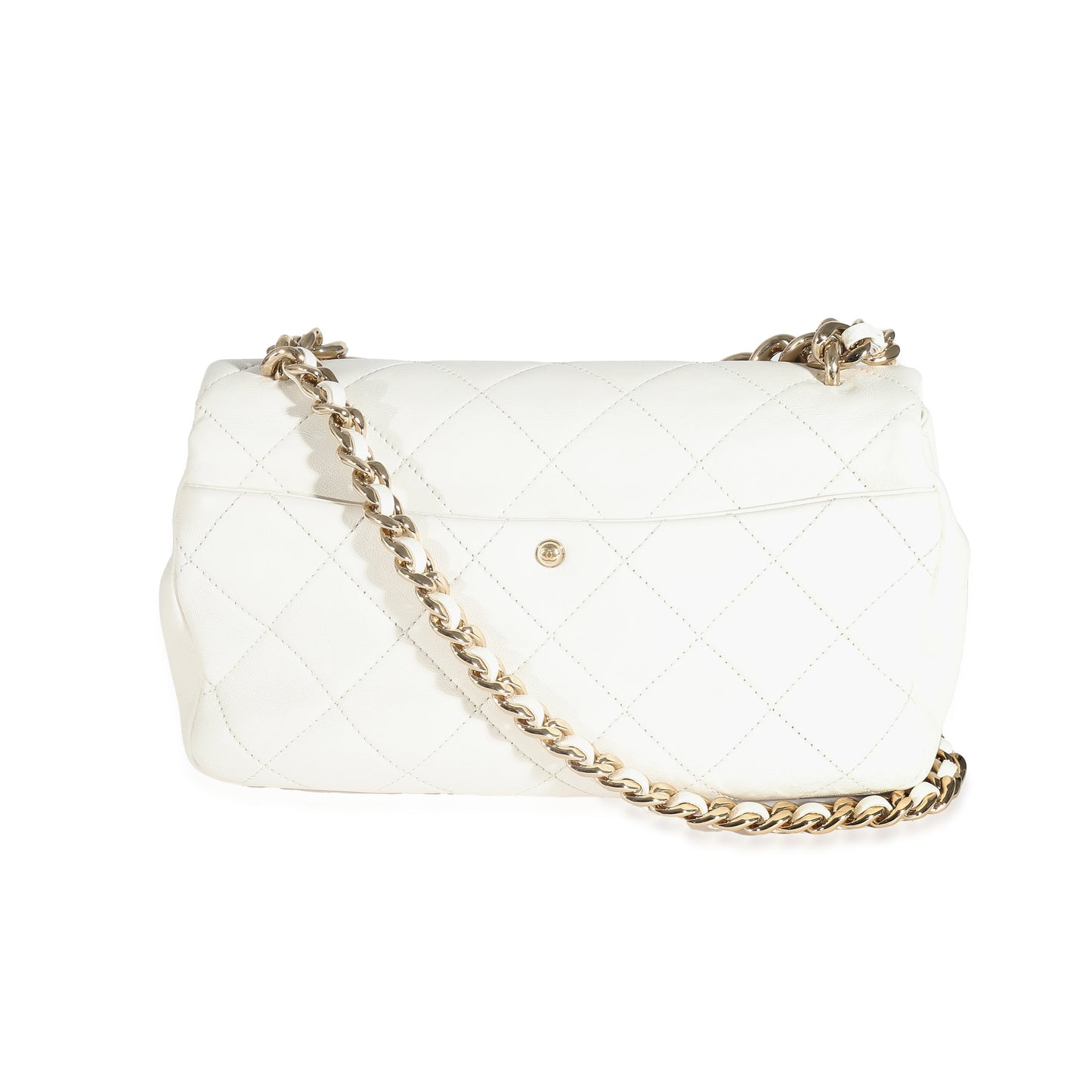 White Quilted Lambskin Elegant Chain Flap Bag