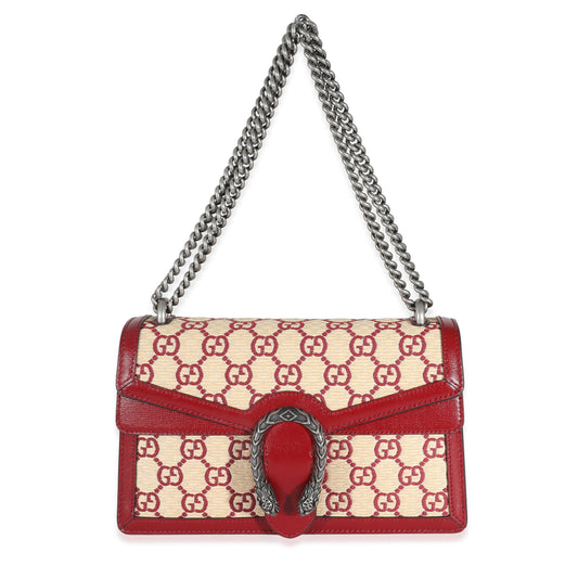 Natural Red Straw Azalea Calfskin GG Monogram Small Dionysus Bag