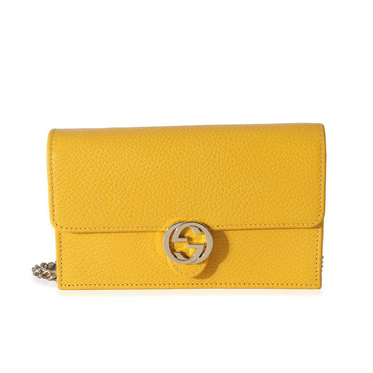 Yellow Dollar Calfskin Interlocking G Chain Wallet