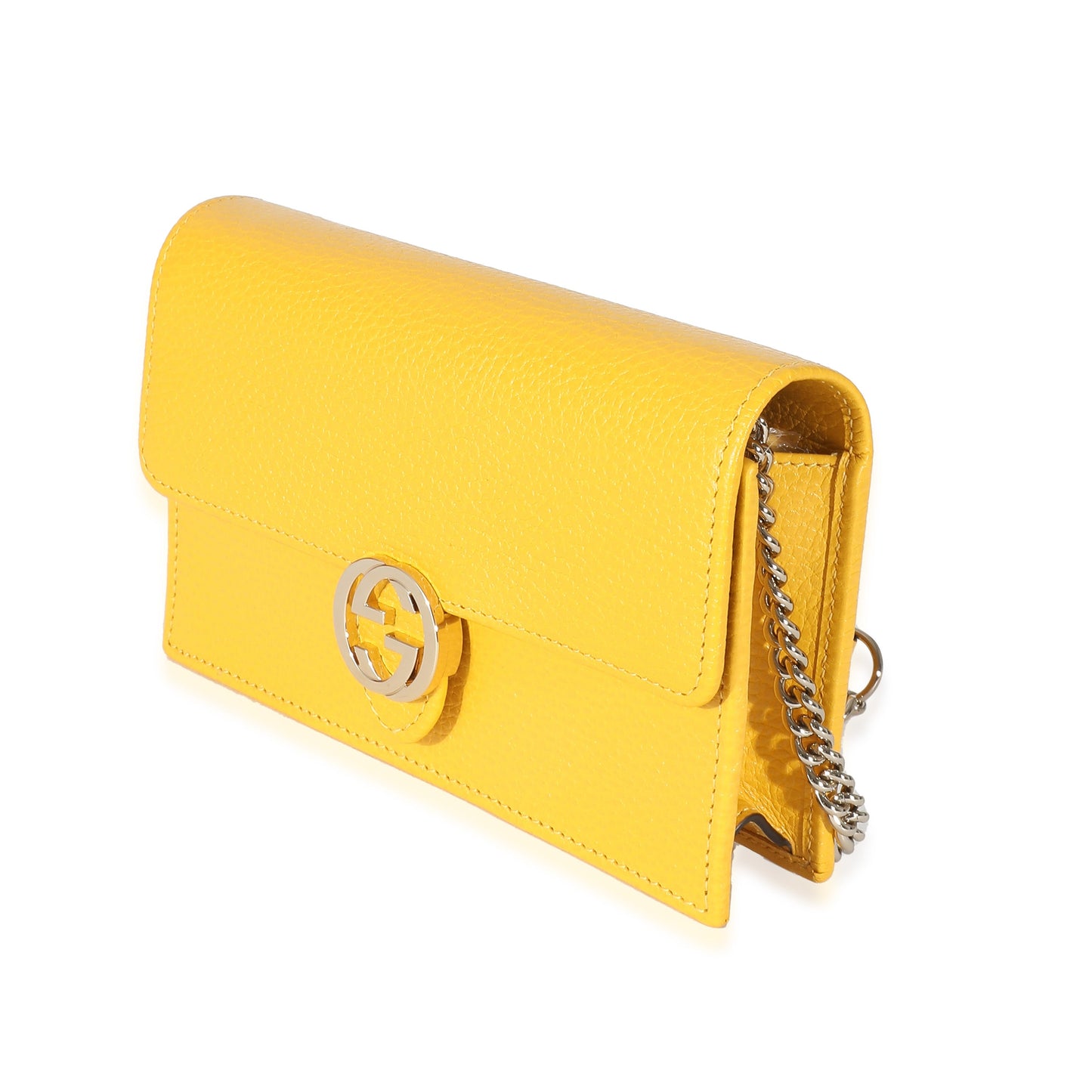 Yellow Dollar Calfskin Interlocking G Chain Wallet