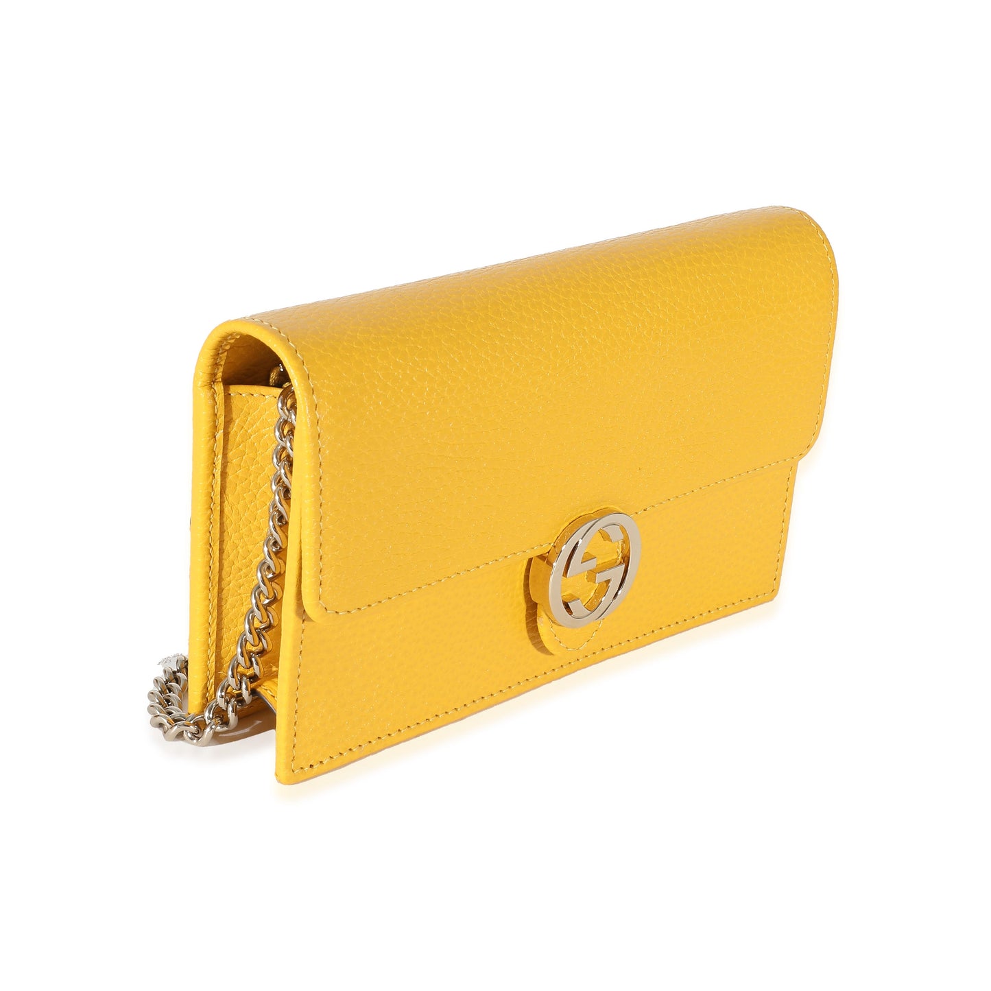 Yellow Dollar Calfskin Interlocking G Chain Wallet