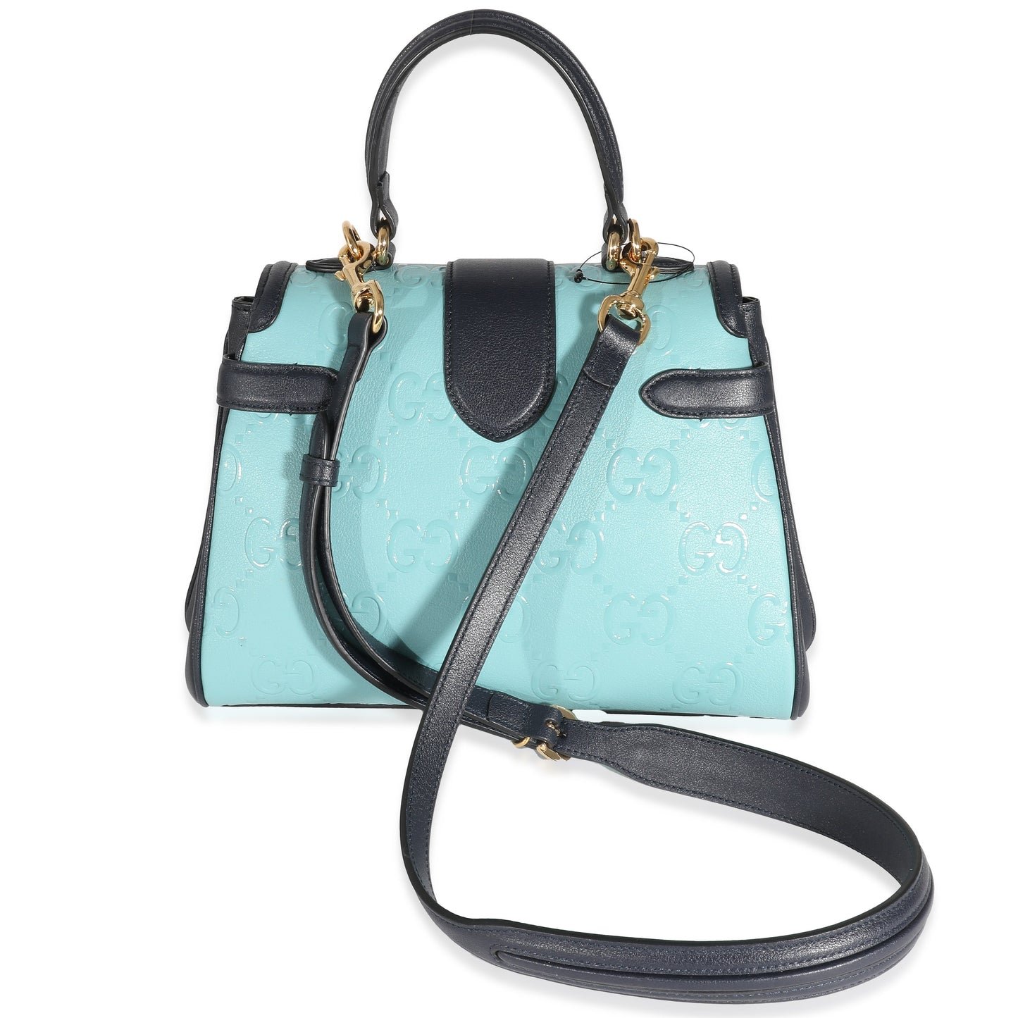 Blue Wonka Grain Calfskin GG Monogram Top Handle Bag