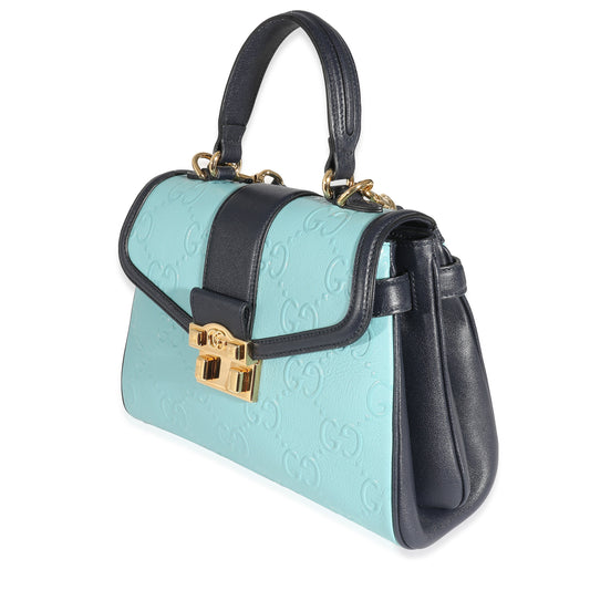 Blue Wonka Grain Calfskin GG Monogram Top Handle Bag