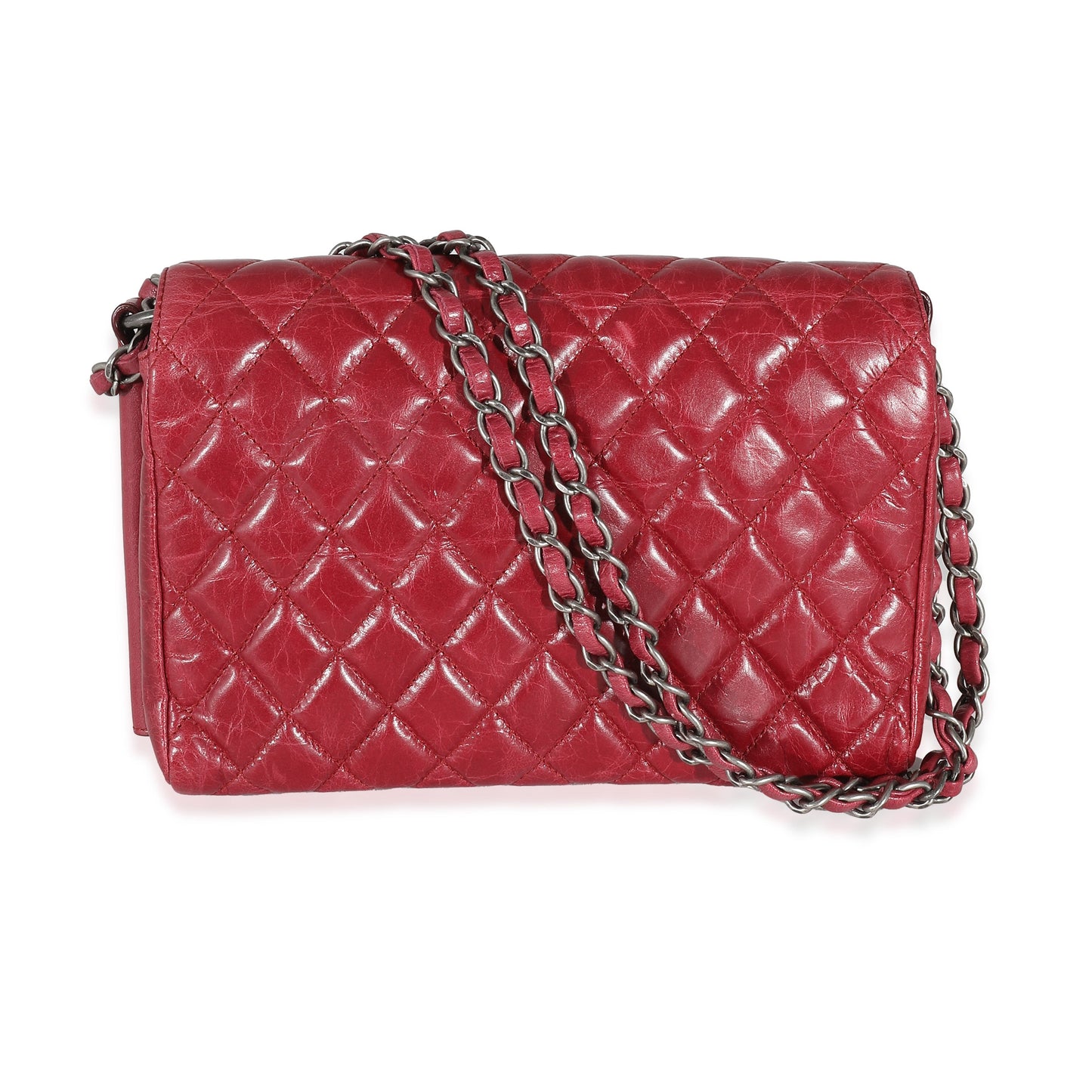 12P Red Glazed Calfskin Veau Brilliante Flap Bag