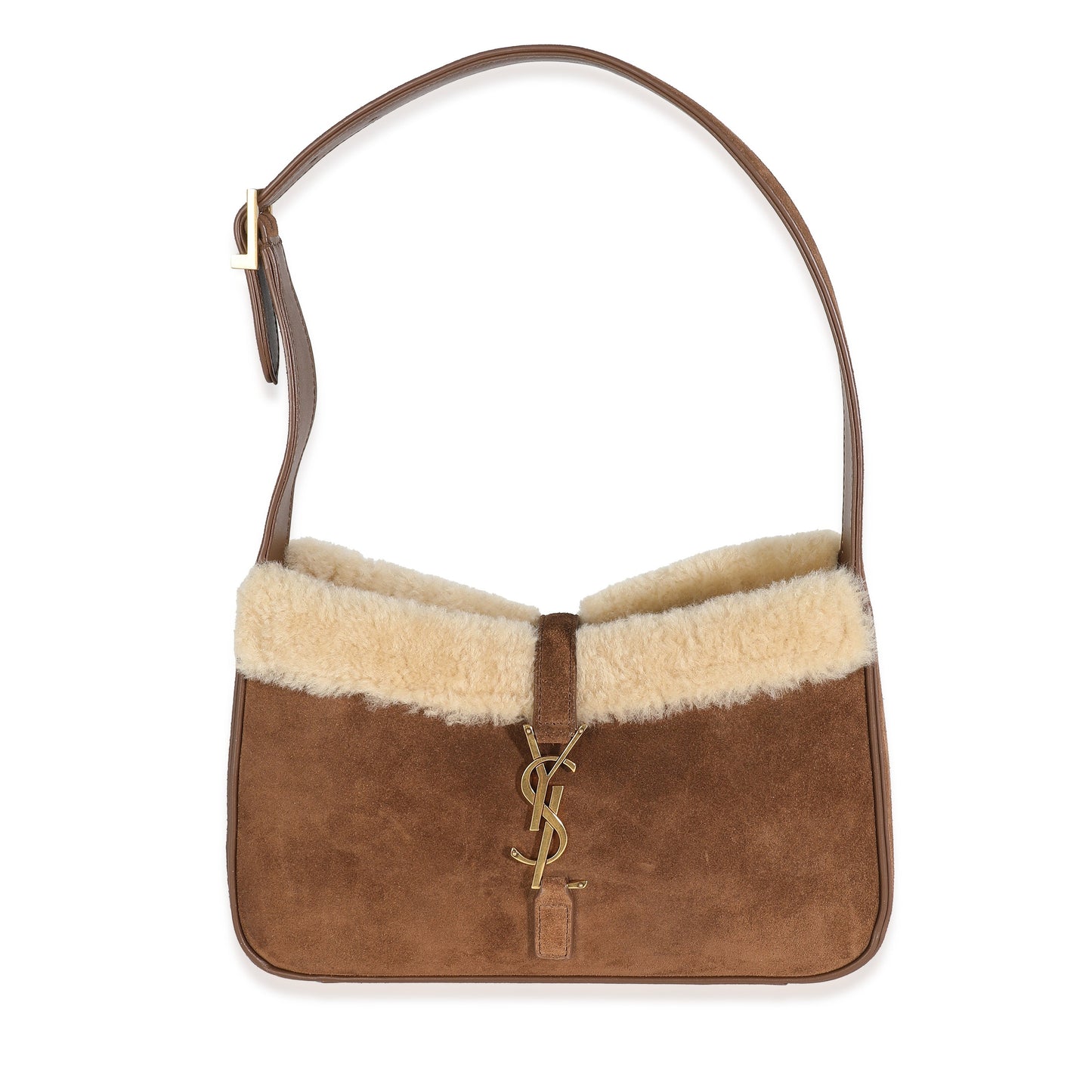 Dark Cigar Suede Natural Beige Shearling Le 5 A 7 Hobo