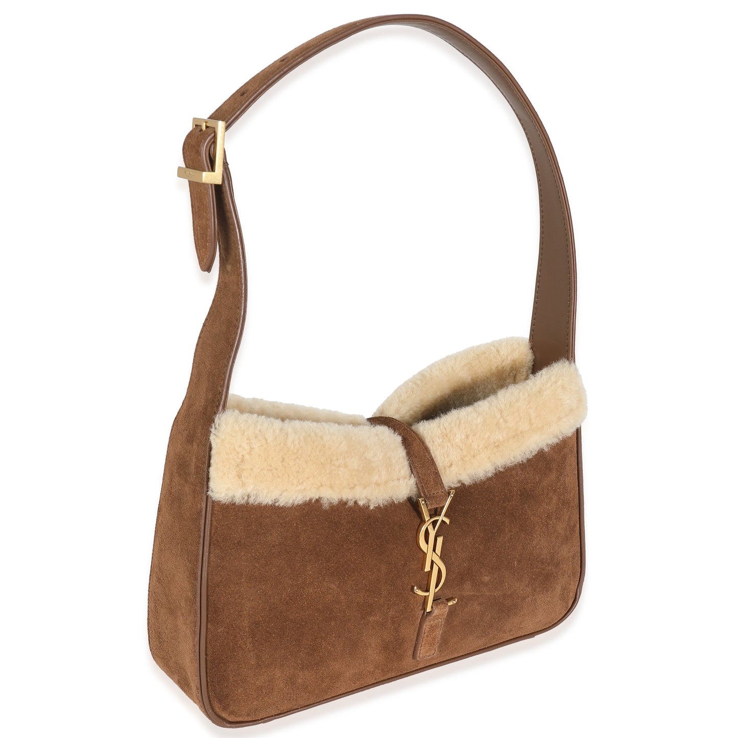 Dark Cigar Suede Natural Beige Shearling Le 5 A 7 Hobo