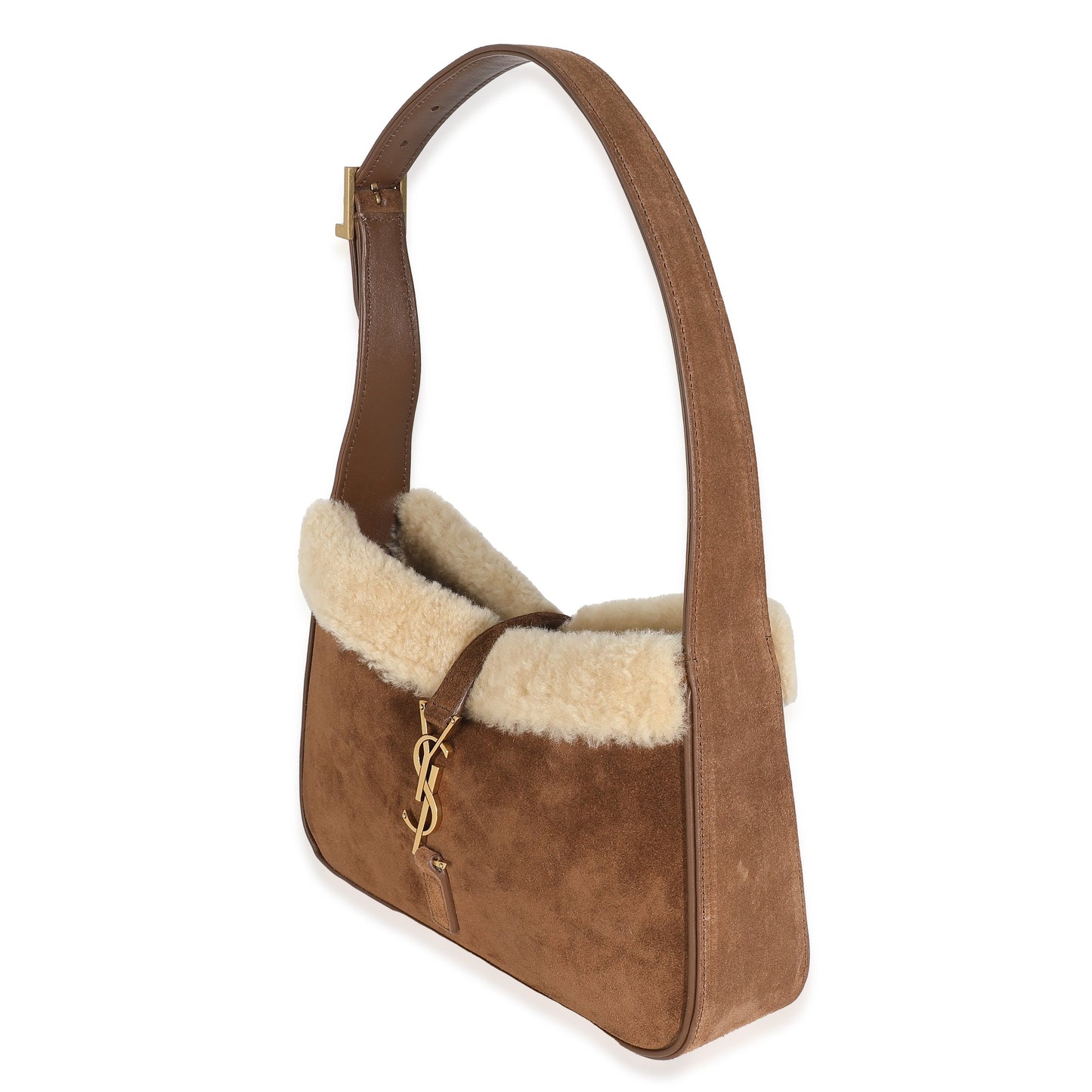 Dark Cigar Suede Natural Beige Shearling Le 5 A 7 Hobo