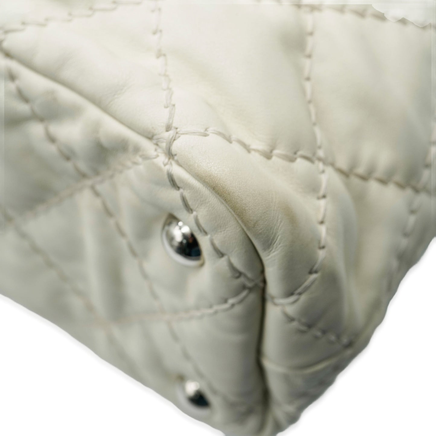 White Quilted Calfskin Ultimate Stitch Hobo