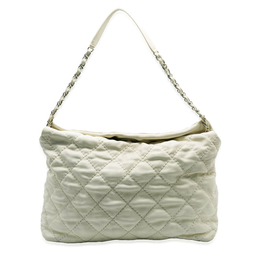 White Quilted Calfskin Ultimate Stitch Hobo