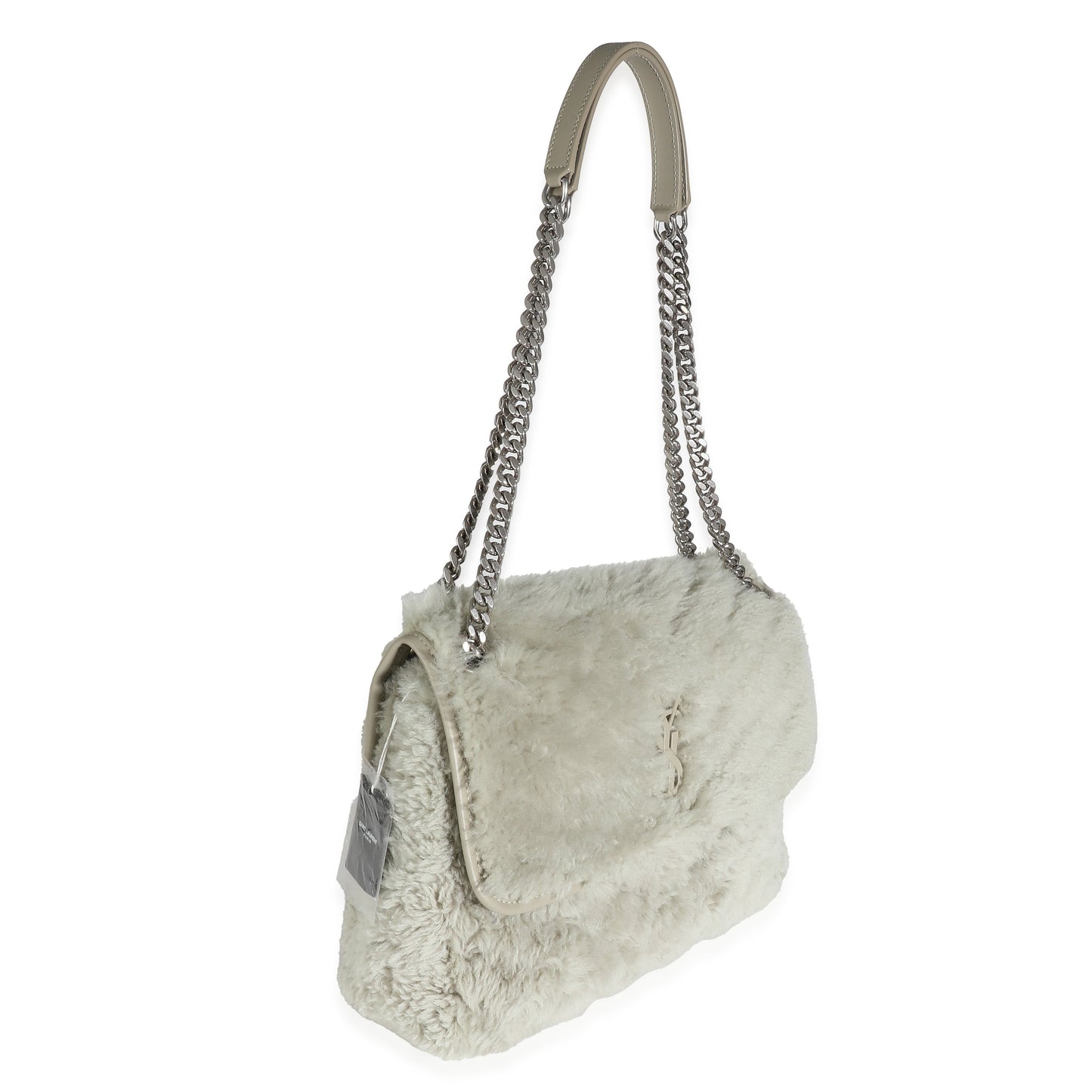 Grey Calfskin Shearling Monogram Medium Niki Satchel