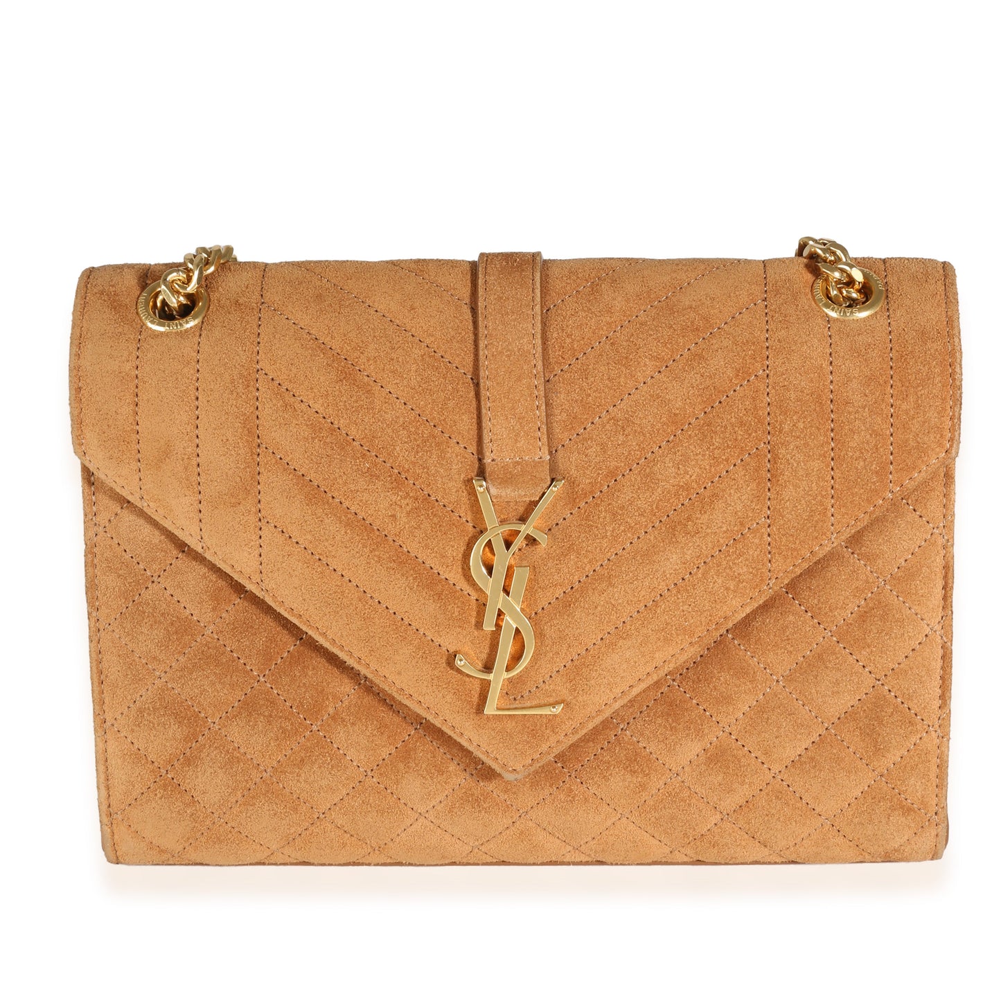 Tan Suede Mixed Triquilt Small Monogram Envelope Flap Bag