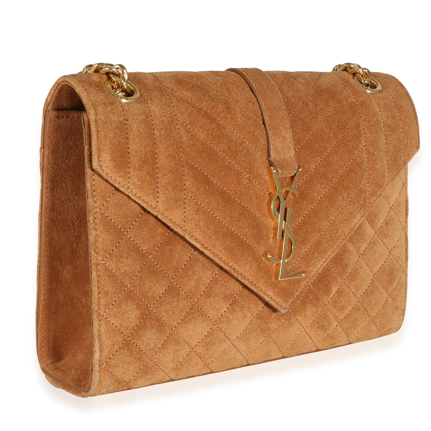 Tan Suede Mixed Triquilt Small Monogram Envelope Flap Bag