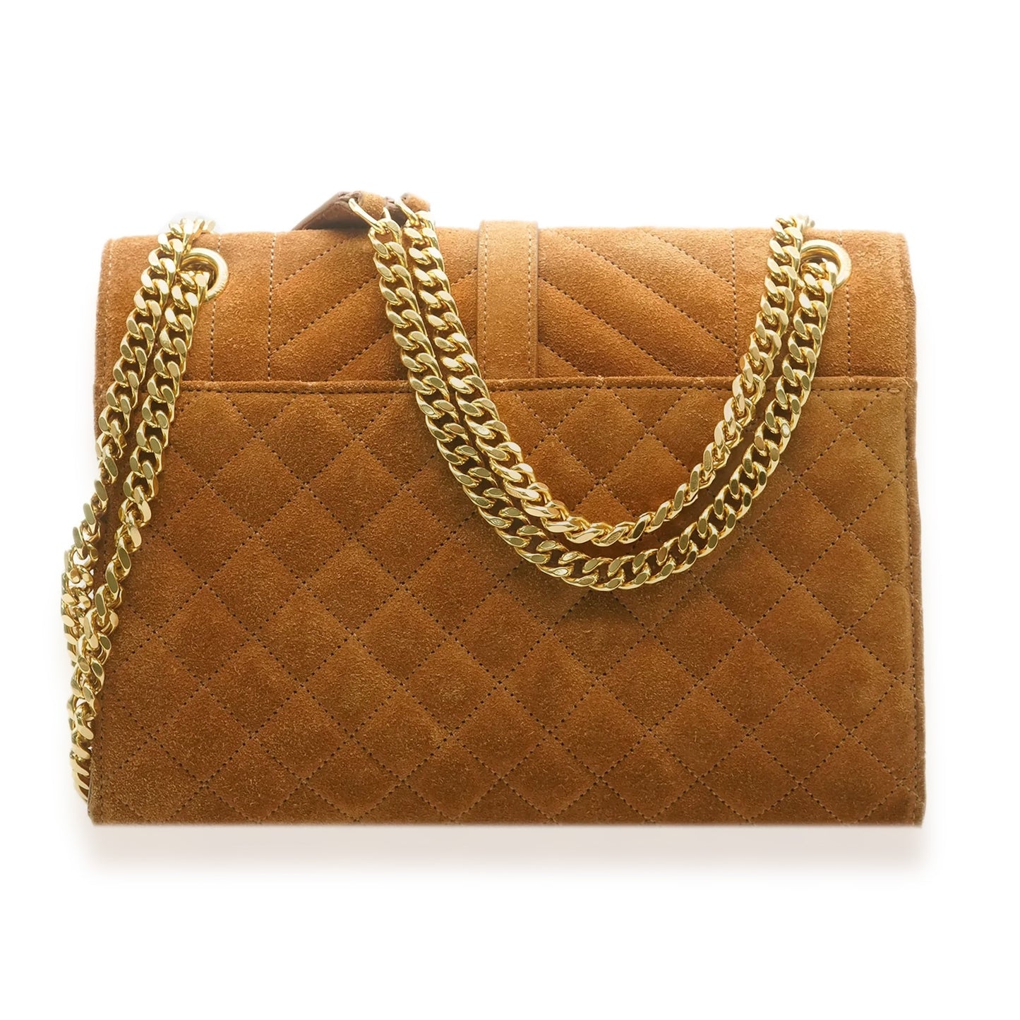 Brown Suede Tri Quilt Envelope Flap Chain Bag