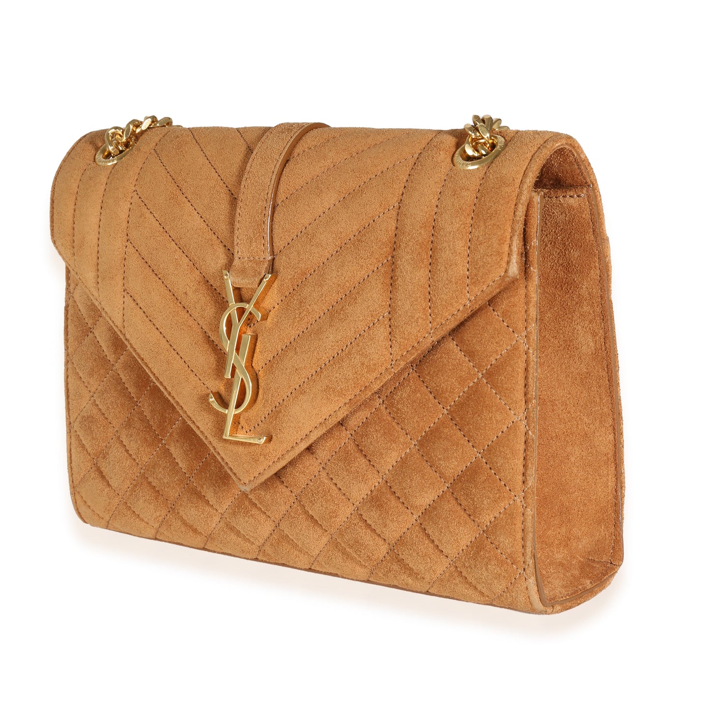 Tan Suede Mixed Triquilt Small Monogram Envelope Flap Bag